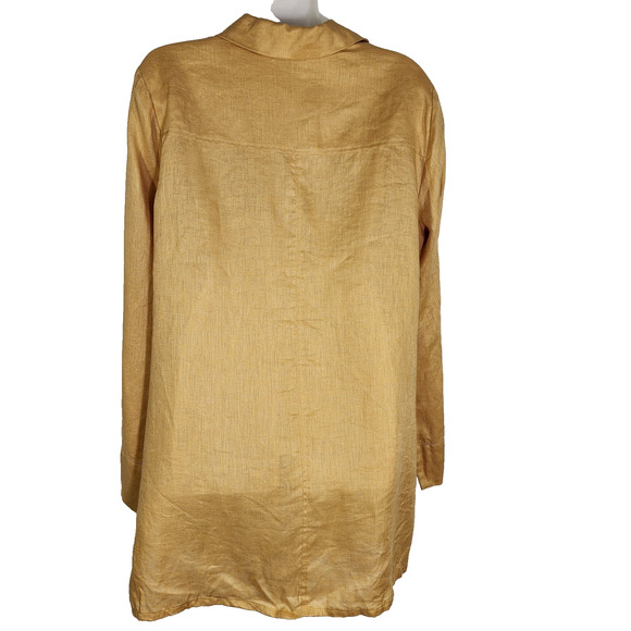 Rafaella Woman Tunic Top Size 10 Linen Shirt Yellow Button Up Long Sleeve Eyelet - Picture 2 of 10
